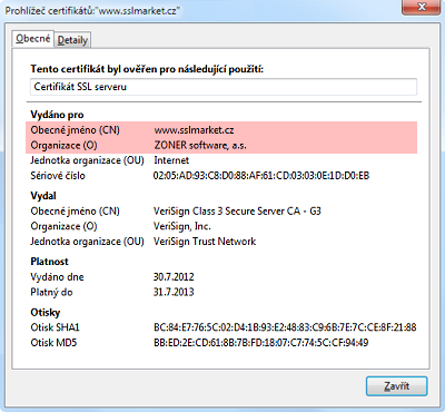 Details of certificate Symantec Secure Site in a browser